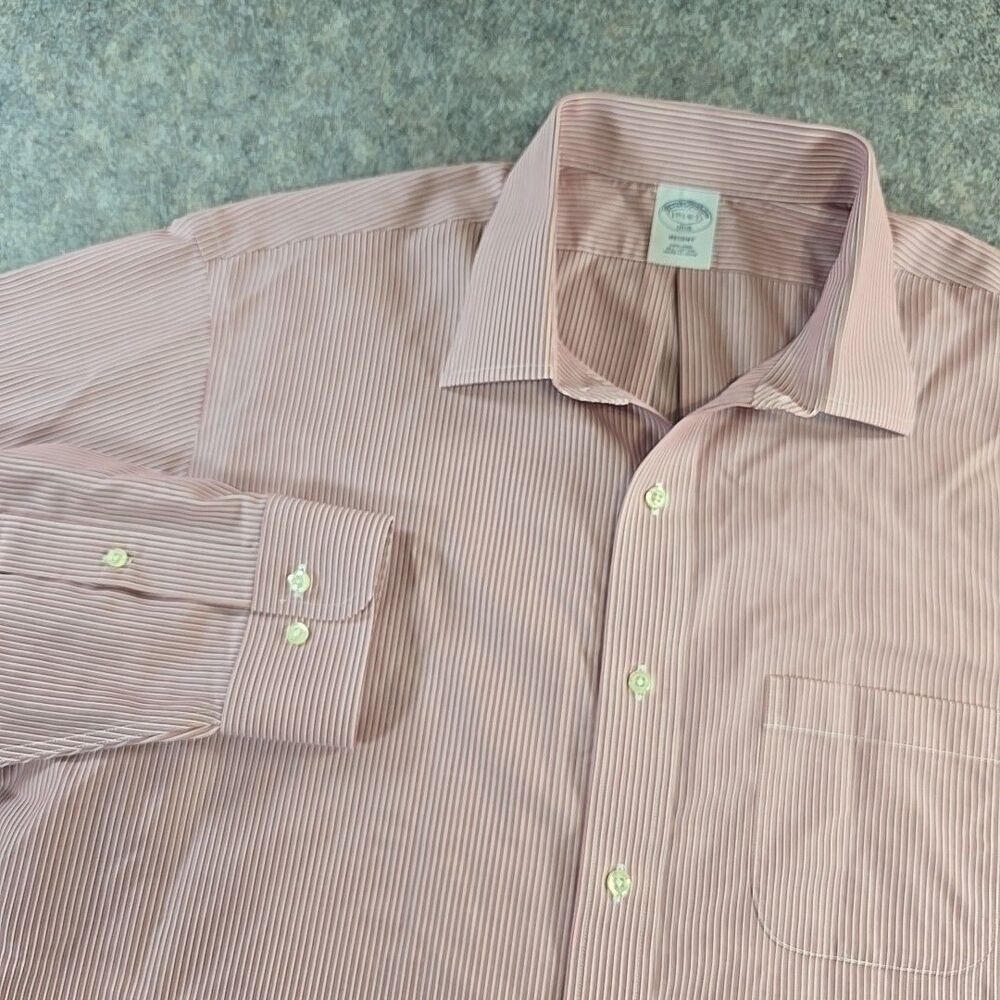 Brooks Brothers 1818 Regent Dress Sz 17.5 - 6/7 Light Red White Stripe Button Up